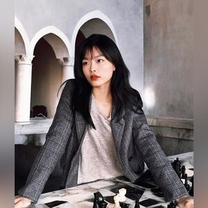 Women's Gray Plaid Blazer